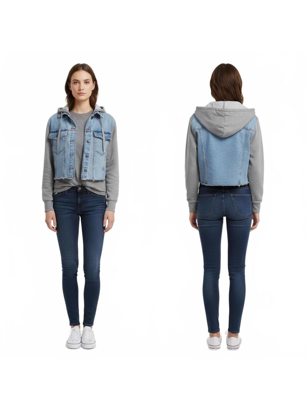 Treasure & Bond Denim Jacket Hoodie Raw Hem Jean Jacket Casual Blue
